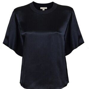 Vince Women's Coastal Blue Rib-Trim Flutter Sleeve Crew Neck Top Sz Medium